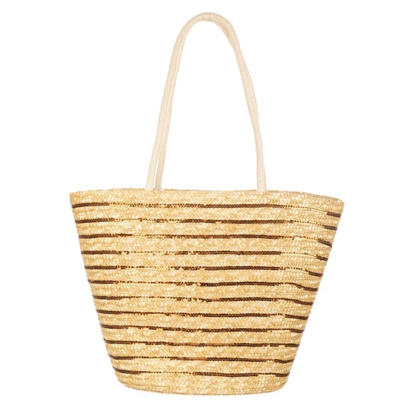 Bay Sky Wheat Straw and Gold Sequin Stripe Tote - Picture 1 of 6